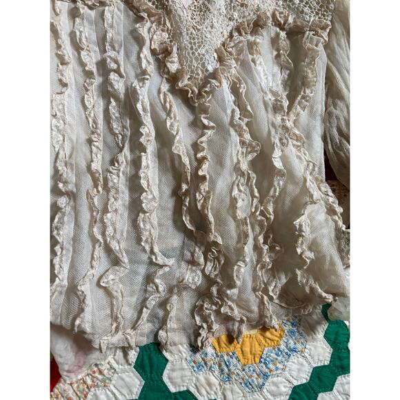 Antique Edwardian White Net Lace Silk Blouse Crochet Panels High Neck AS IS - Picture 3 of 16